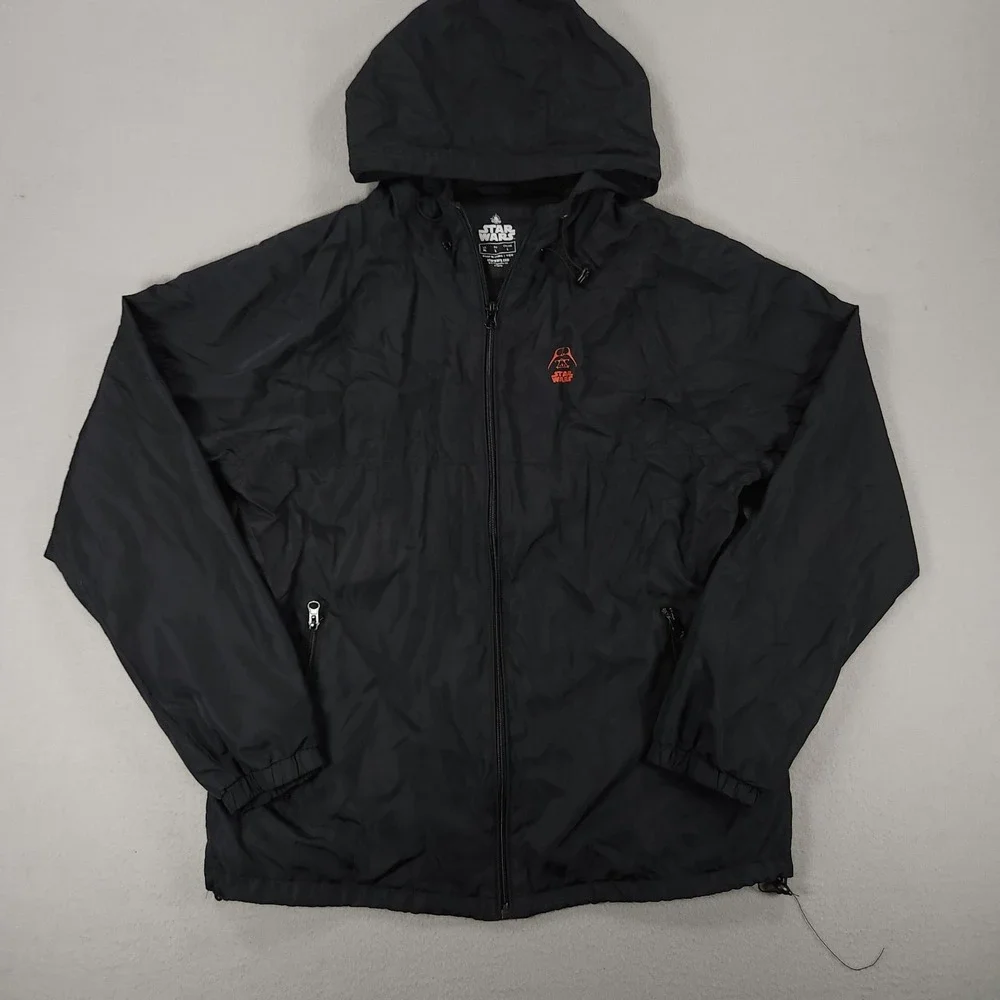 Disney Parks Star Wars Darth Vader Black Rain Zip Windbreaker Hoodie Jacket L - Picture 1 of 13